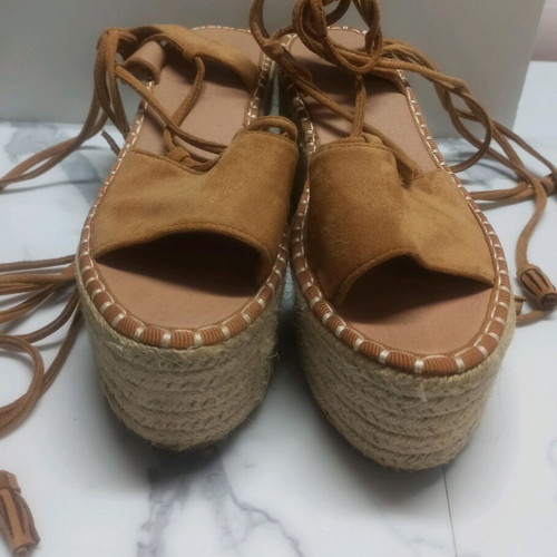 Espadrille platform shoes brown suede like new with long laces