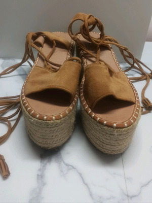 Espadrille platform shoes brown suede like new with long laces