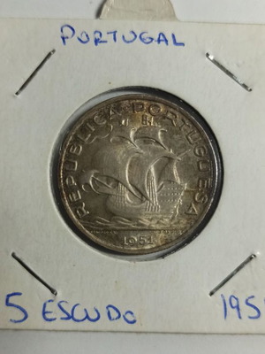 Portugal 5 Eskudo 1951 ασημένιο καινούργιο