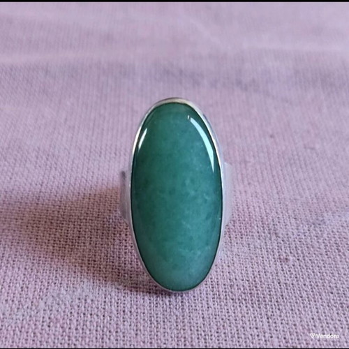 Handmade silver ring size 56 with natural green aventurine stone like new