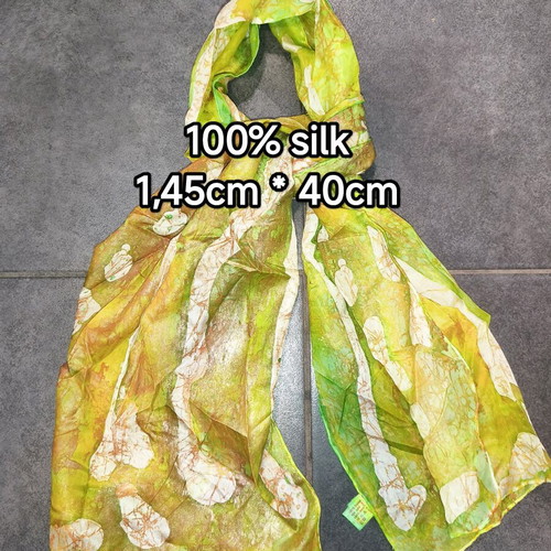Vintage silk scarf in lime green with abstract print like new