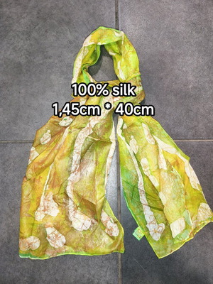 Vintage silk scarf in lime green with abstract print like new