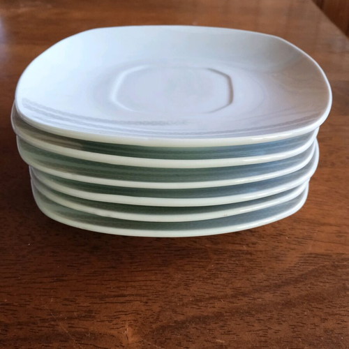 Fylliana tea saucers like new, set of 6 white porcelain with gray designs