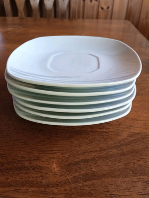 Fylliana tea saucers like new, set of 6 white porcelain with gray designs