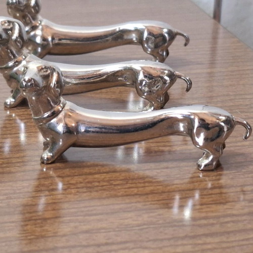 Set of 6 vintage knife rests silver plate dogs used