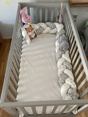 Bebe Stars Oslo multifunctional baby cot grey with mattress gift