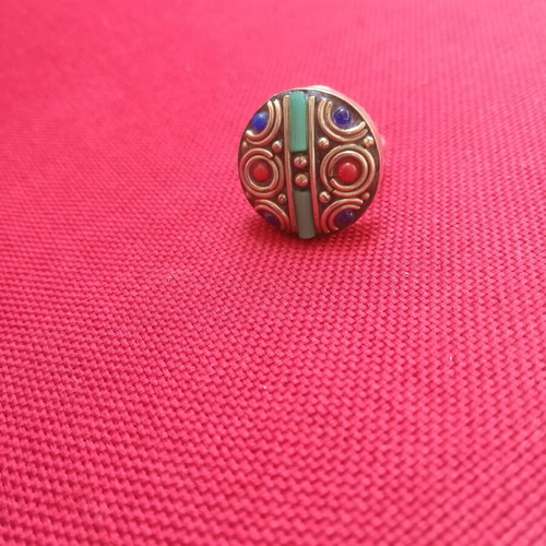 Handmade ring with natural Iranian stones turquoise coral lapis lazuli, adjustable