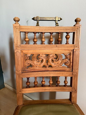 Antique wooden dining chairs used with handmade carvings and brass handle
