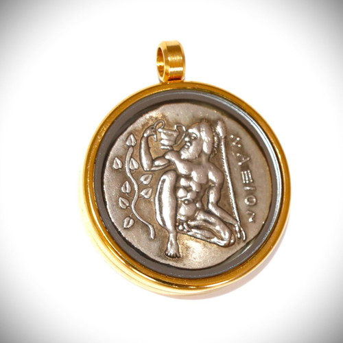 Ancient Dionysus Head Silver Coin Pendant new