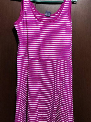 Summer striped dress used, purple with pink, size XL/XXL