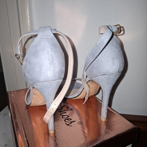 Suede sandals baby blue size 36, heel height 9 cm, like new