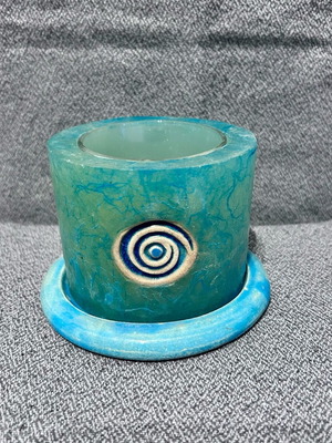 Wax candle holder like new with glass jar and ceramic base
