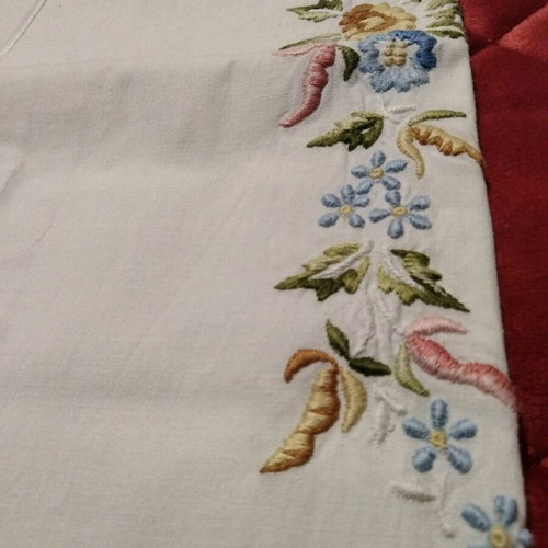Vintage handmade trousseau pillowcases 1978 new with embroidery