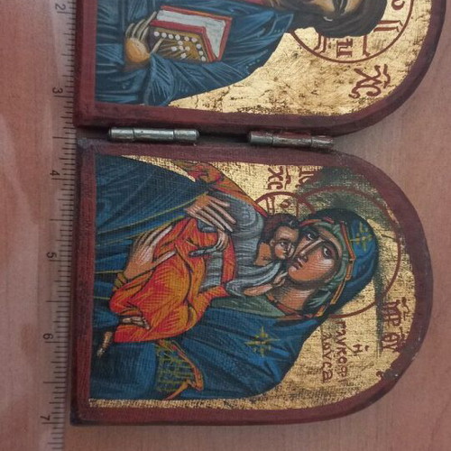 Handmade Diptych Icon with Virgin Mary and Jesus Christ by Georgios Evangelopoulos