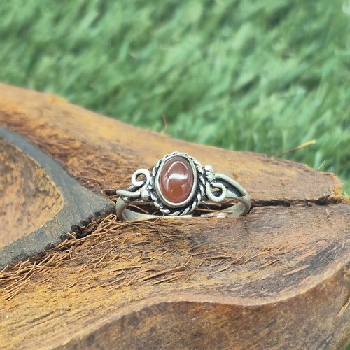Carnelian crystal silver plated adjustable ring