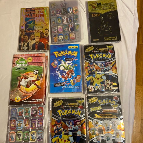 Collectible Pokemon and football tags used