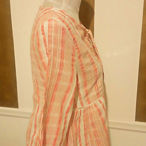 Boho summer chic embroidered tassel peasant blouse coral red white used, size S