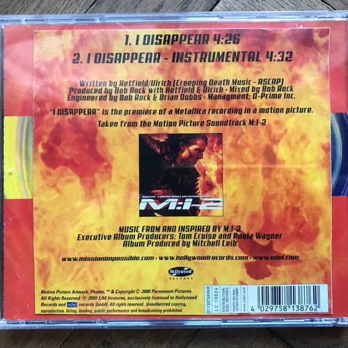 cd: Metallica - I disappear, single, cardboard version