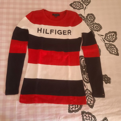 Tommy Hilfiger girls' sweater new, blue and red, size S