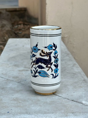 Handmade ceramic vase Manousakis Rhodes used with deer motif