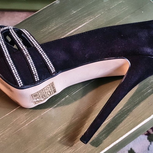 Peep toe black pumps with rhinestones, like new, size 40