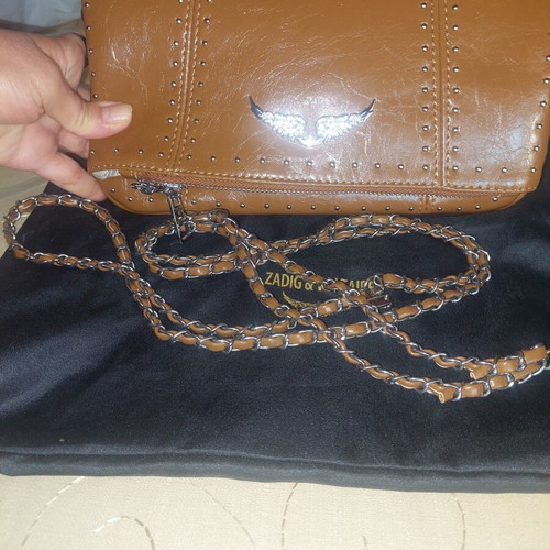 Women's shoulder bag with chain strap, brown
