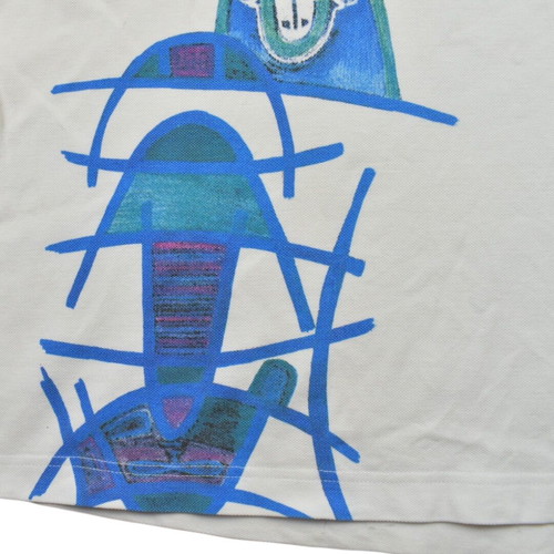 Ellesse vintage art print polo shirt 90s white blue, used, size L