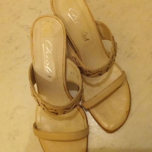 Chiotis leather sandals used, size 37, beige-white