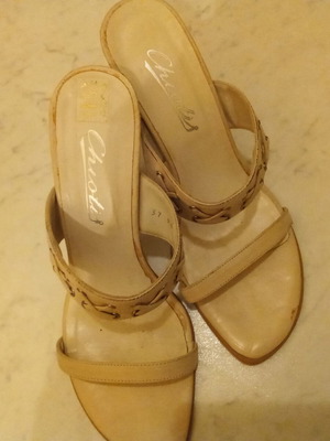 Chiotis leather sandals used, size 37, beige-white