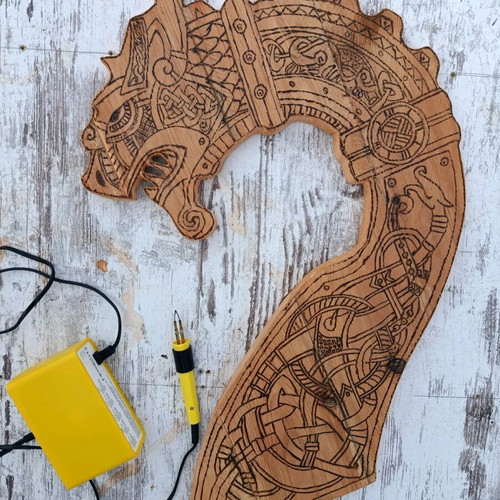 Wooden dragon wall decoration Viking style handmade like new with pyrography