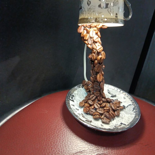 Handmade table lamp with real coffee beans and LED lights
