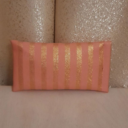 Beautiful glasses case new, pink with gold stripes