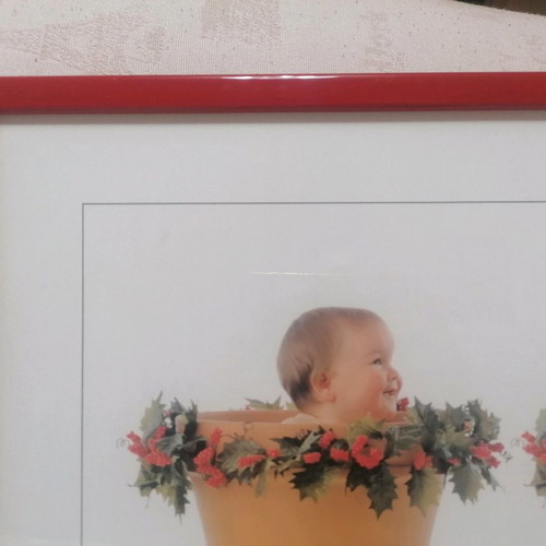 Anne Geddes framed print used with babies, red frame 62x32cm