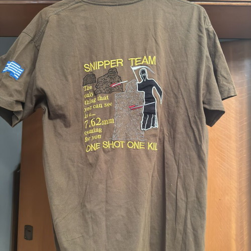 Tactical T-Shirt Sniper Team One Shot One Kill size L like new, brown