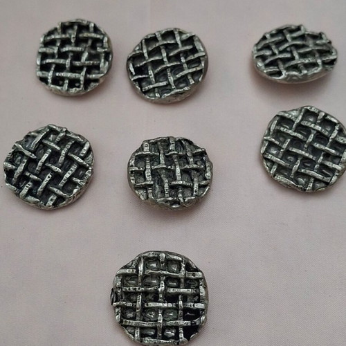 7 metal clothing buttons dark silver woven basket design