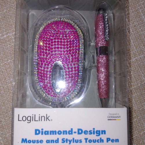LogiLink Diamond-Design Set with Wired Mouse and Stylus Pen with Rhinestones New