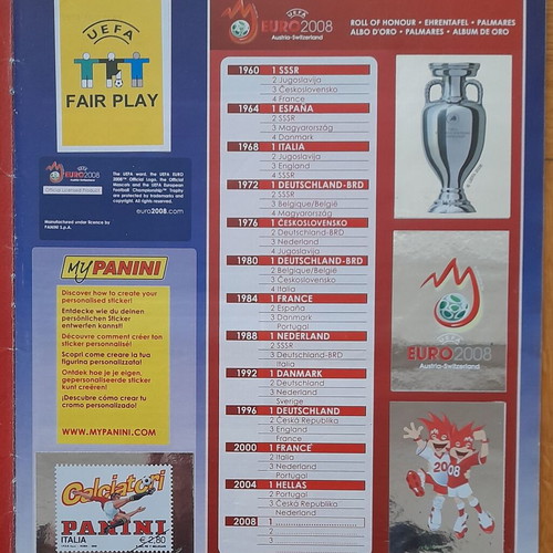 Euro Austria-Switzerland 2008 sticker album used with 532 of 535 stickers