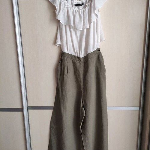 Zara midi jumpsuit, white and khaki