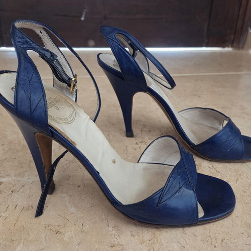Majorica navy blue leather heeled sandals