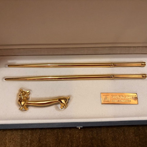 Gold-Plated Chopsticks with Coordinating Gold-Plated Rests New