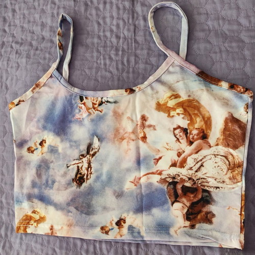 Y2k Angels Crop Top καινούριο, μπλε πολύχρωμο, μέγεθος M