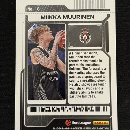Panini Euroleague Contenders Miikka Muurinen Playoff Ticket card new