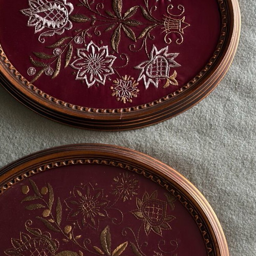 Embroidered frames used, set of 2, silk