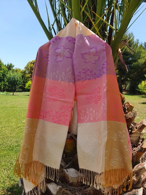Εσάρπα vintage χειροποίητη ζακάρ από βαμβακερό και μεταξωτό νήμα σαν καινούργια, πολύχρωμη