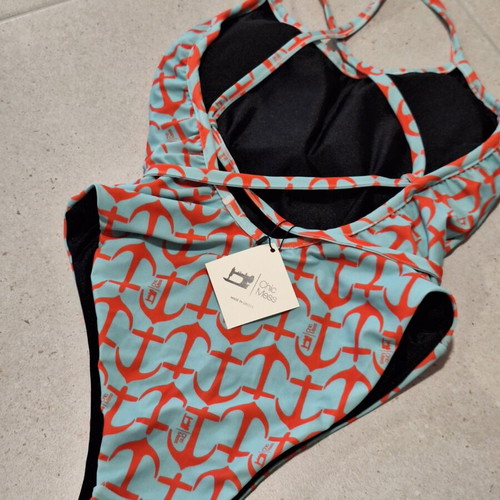 Chic Mess One-Piece Swimsuit brand new with tags, light blue anchor print