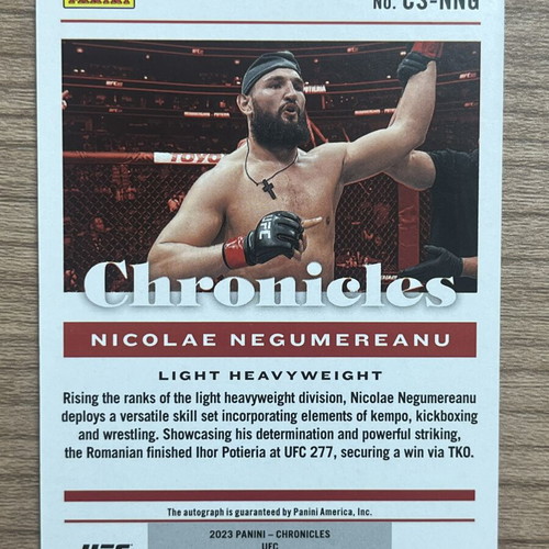 2023 Panini Chronicles UFC RC Nicolae Negumereanu red autograph like new