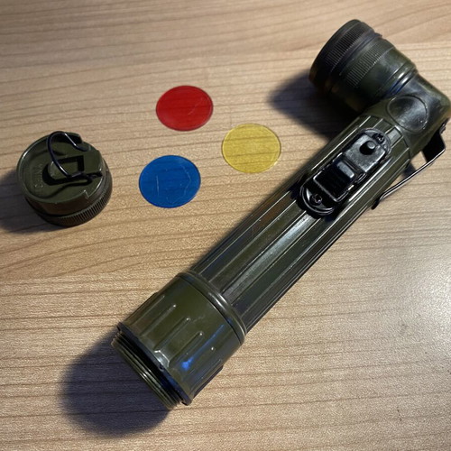 Military Style Flashlight used with Color Changing Lenses