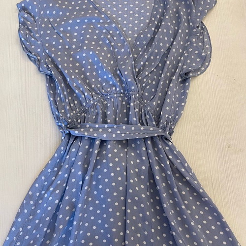 Polka dots dress used with belt, size S & M, blue and white