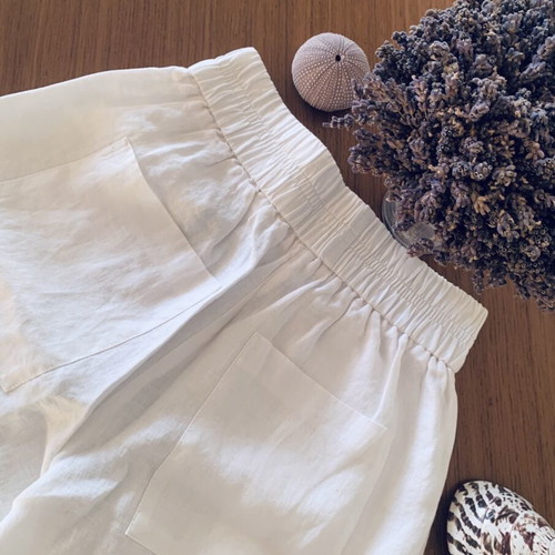 Philosophy white linen high-waisted bermuda shorts