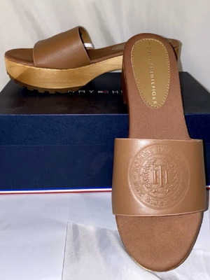 Tommy Hilfiger Δερμάτινα Mules Καφέ Ταμπά Καινούργια